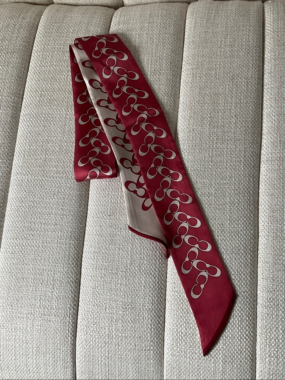 Coach Red and Beige Signature Link Tie Scarf